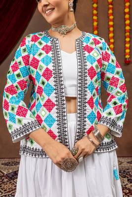 White Premium Rayon Lehenga Blouse & Koti Set 2