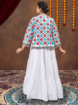 White Premium Rayon Lehenga Blouse & Koti Set 3