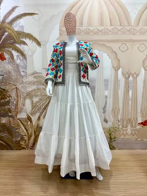 White Premium Rayon Lehenga Blouse & Koti Set 4