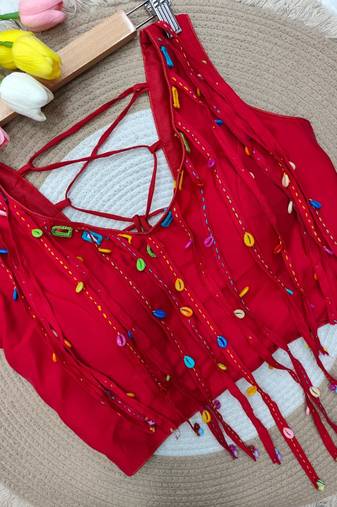 Red navratri handwork mirror blouse