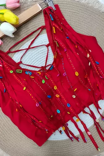 Red navratri handwork mirror blouse