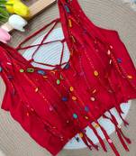 Red navratri handwork mirror blouse