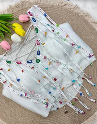 White navratri handwork mirror blouse 2