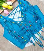 Sky blue navratri handwork mirror blouse