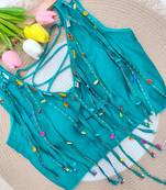 Teal navratri handwork mirror blouse