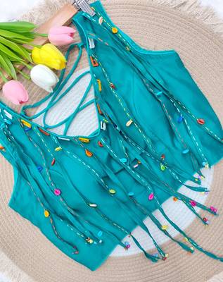 Teal navratri handwork mirror blouse 2