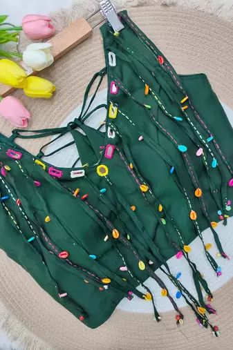 Green navratri handwork mirror blouse