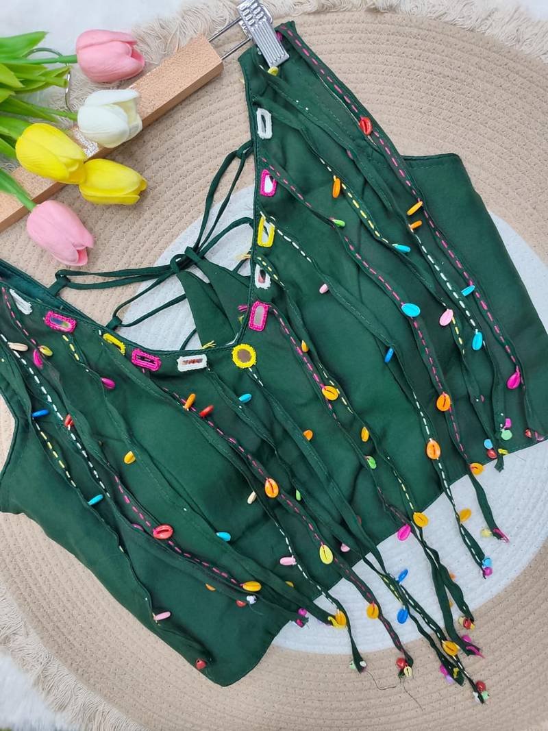 Green navratri handwork mirror blouse