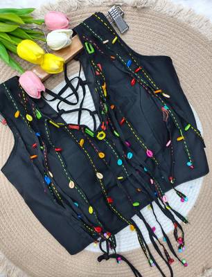 Black navratri handwork mirror blouse 1