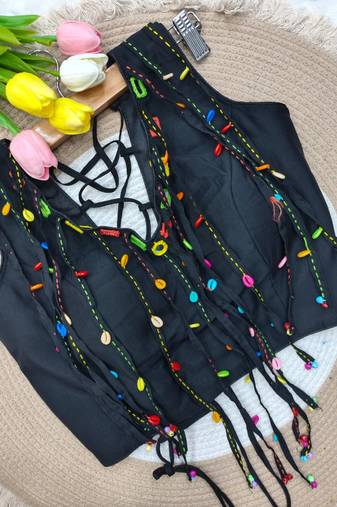 Black navratri handwork mirror blouse