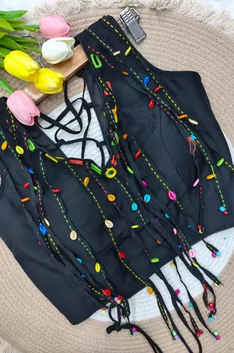 Black navratri handwork mirror blouse