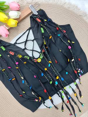 Black navratri handwork mirror blouse 2