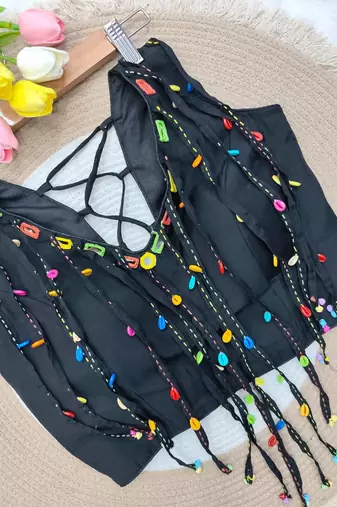 Black navratri handwork mirror blouse