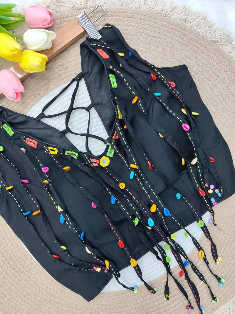 Black navratri handwork mirror blouse
