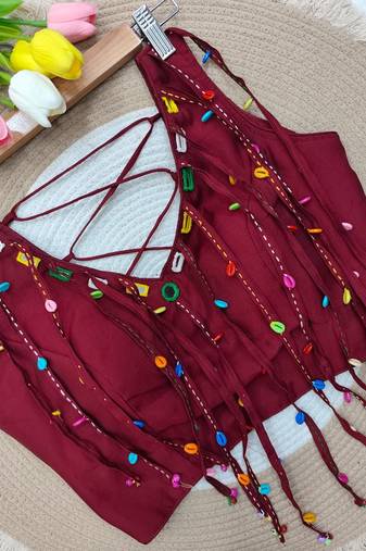 Maroon navratri handwork mirror blouse