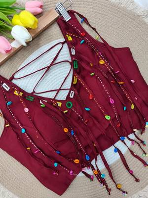 Maroon navratri handwork mirror blouse 2