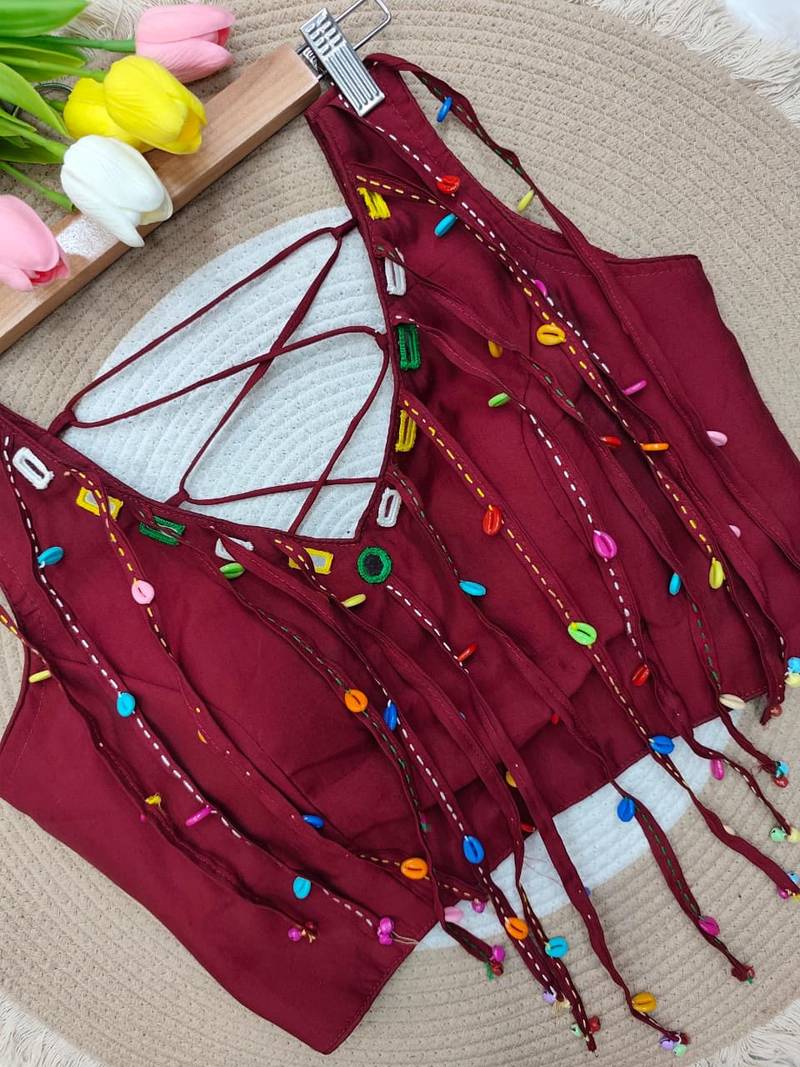 Maroon navratri handwork mirror blouse