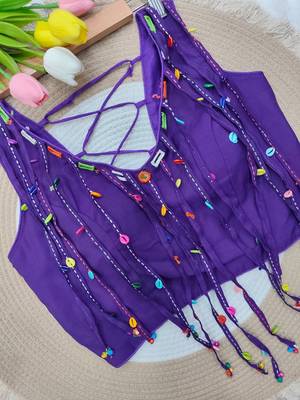Purple navratri handwork mirror blouse 1