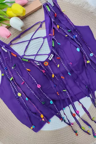 Purple navratri handwork mirror blouse
