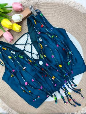 Navy blue navratri handwork mirror blouse 1