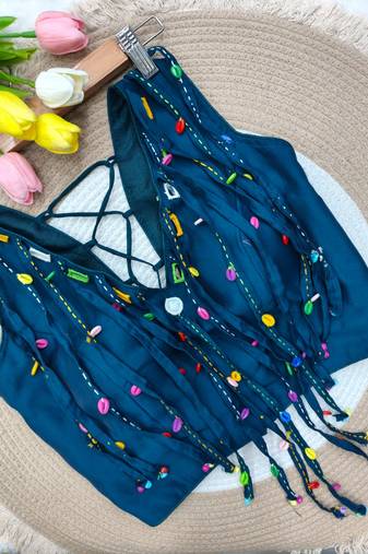 Navy blue navratri handwork mirror blouse