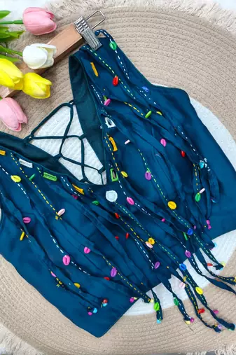 Navy blue navratri handwork mirror blouse