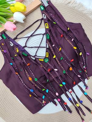 Wine navratri handwork mirror blouse 1