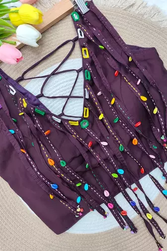 Wine navratri handwork mirror blouse