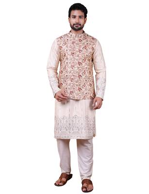 W&g silk blend men nehru jacket (jacquard design) multicolour 1