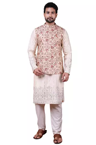 W&g silk blend men nehru jacket (jacquard design) multicolour