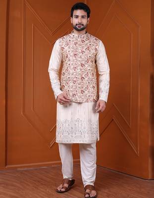 W&g silk blend men nehru jacket (jacquard design) multicolour 2