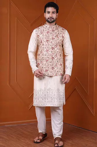 W&g silk blend men nehru jacket (jacquard design) multicolour