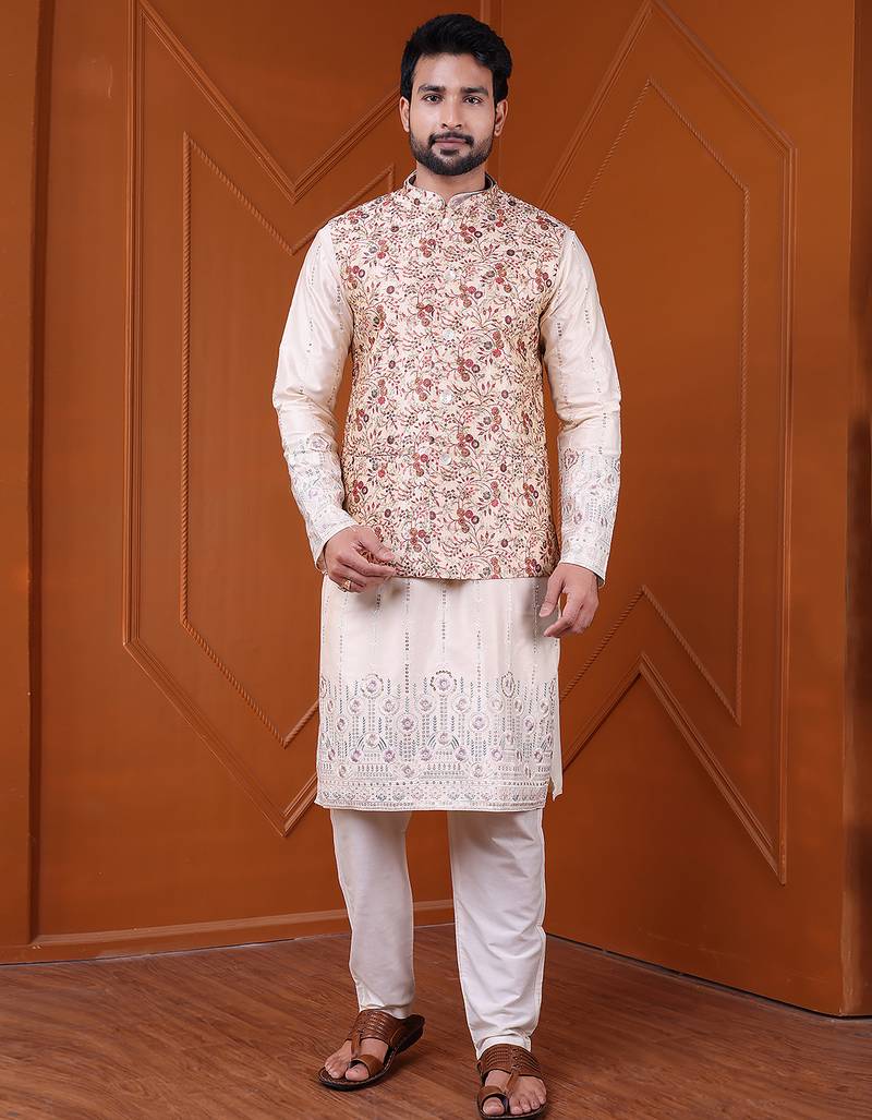 W&g silk blend men nehru jacket (jacquard design) multicolour