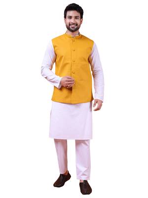 W&g pure cotton men nehru jacket mustard 1