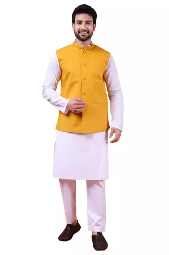 W&g pure cotton men nehru jacket mustard