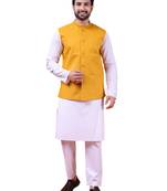W&g pure cotton men nehru jacket mustard