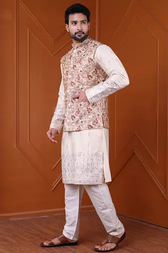 W&g silk blend men nehru jacket (jacquard design) multicolour