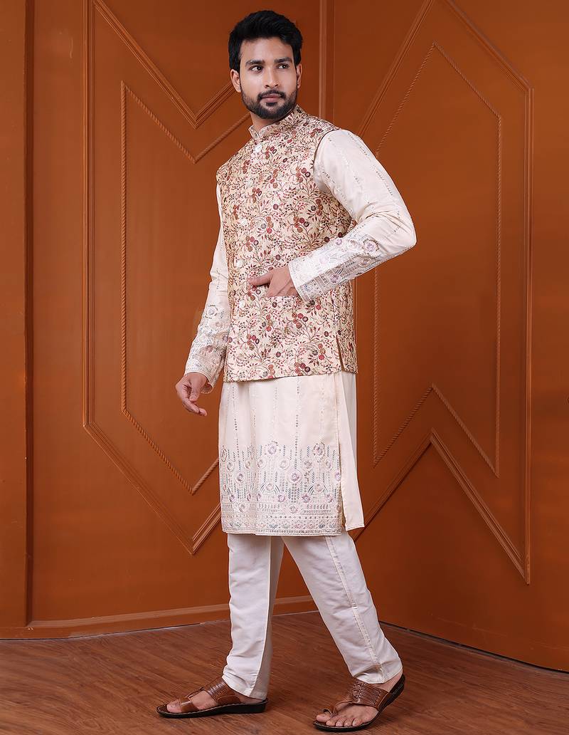 W&g silk blend men nehru jacket (jacquard design) multicolour