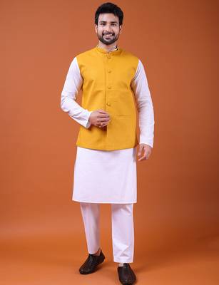 W&g pure cotton men nehru jacket mustard 2