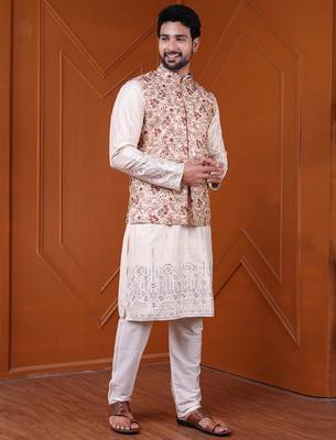 W&g silk blend men nehru jacket (jacquard design) multicolour 4