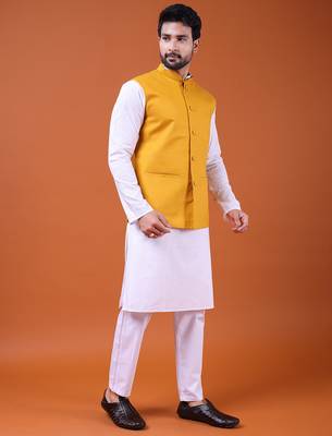 W&g pure cotton men nehru jacket mustard 3