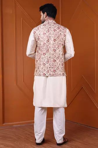 W&g silk blend men nehru jacket (jacquard design) multicolour