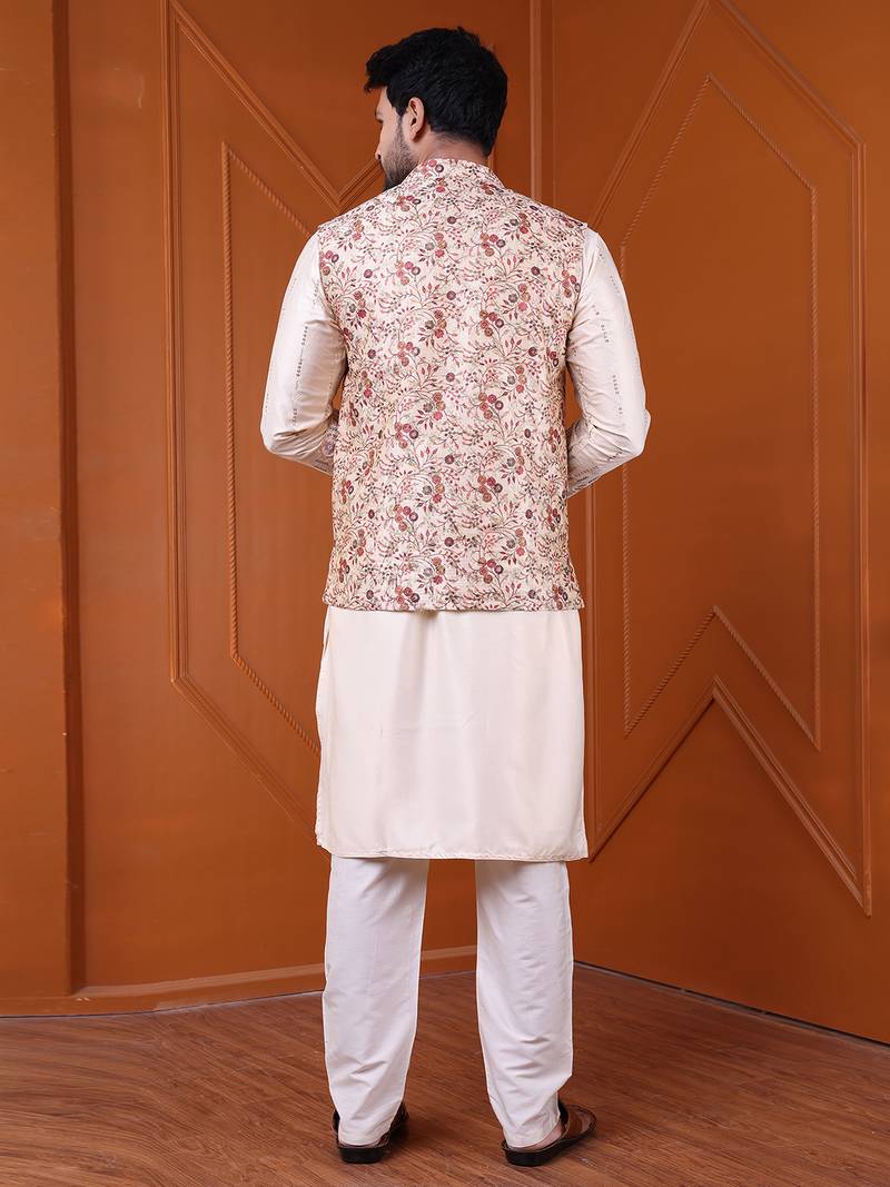 W&g silk blend men nehru jacket (jacquard design) multicolour