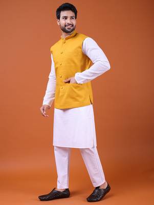 W&g pure cotton men nehru jacket mustard 4