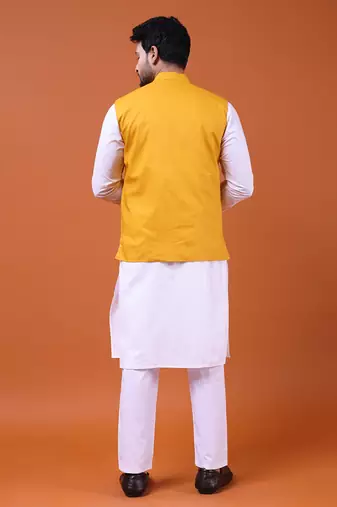 W&g pure cotton men nehru jacket mustard