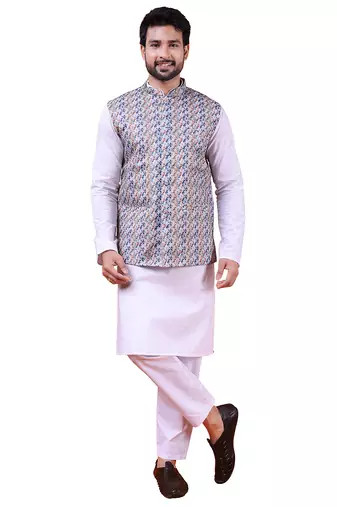 W&g cotton blend men nehru jacket multicolour