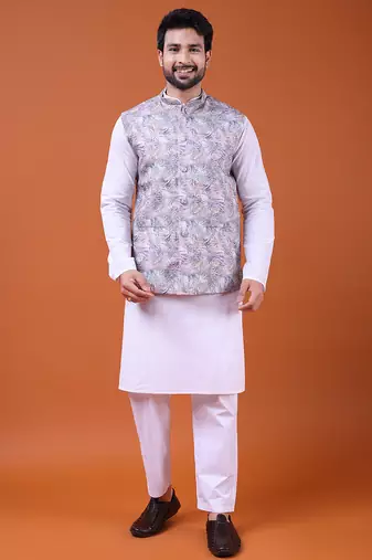 W&g cotton blend men nehru jacket multicolour