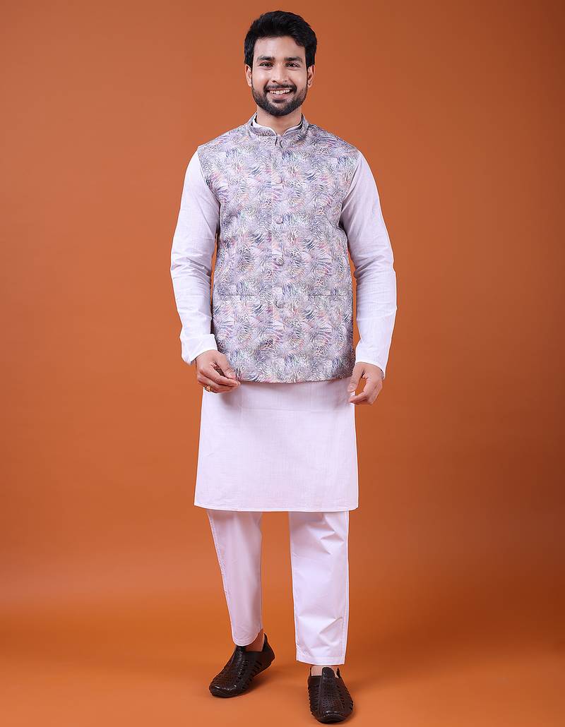 W&g cotton blend men nehru jacket multicolour