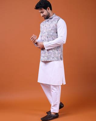W&g cotton blend men nehru jacket multicolour 3
