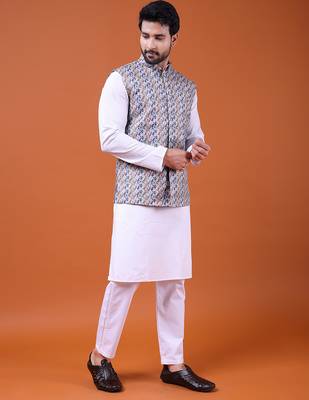 W&g cotton blend men nehru jacket multicolour 4